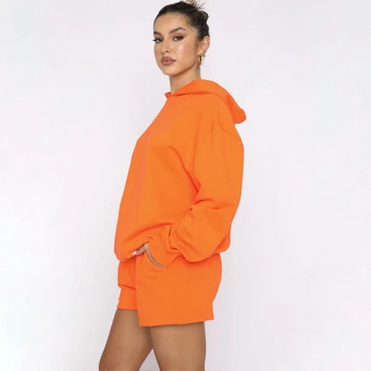 Women's Solid Color Long Sleeved Hooded Pullover Set - ChoreGirl