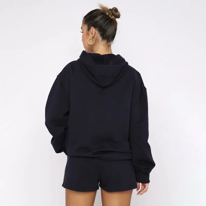 Women's Solid Color Long Sleeved Hooded Pullover Set - ChoreGirl