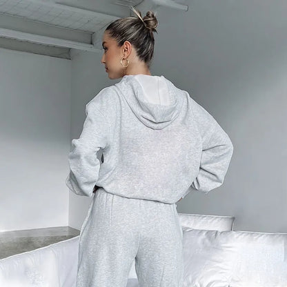 Women's Solid Color Long Sleeved Hooded Pullover Set - ChoreGirl