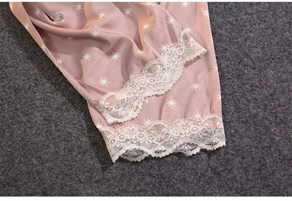 Women's Thin Ice Silk Satin and Lace Two-piece Pajamas Set - ChoreGirl
