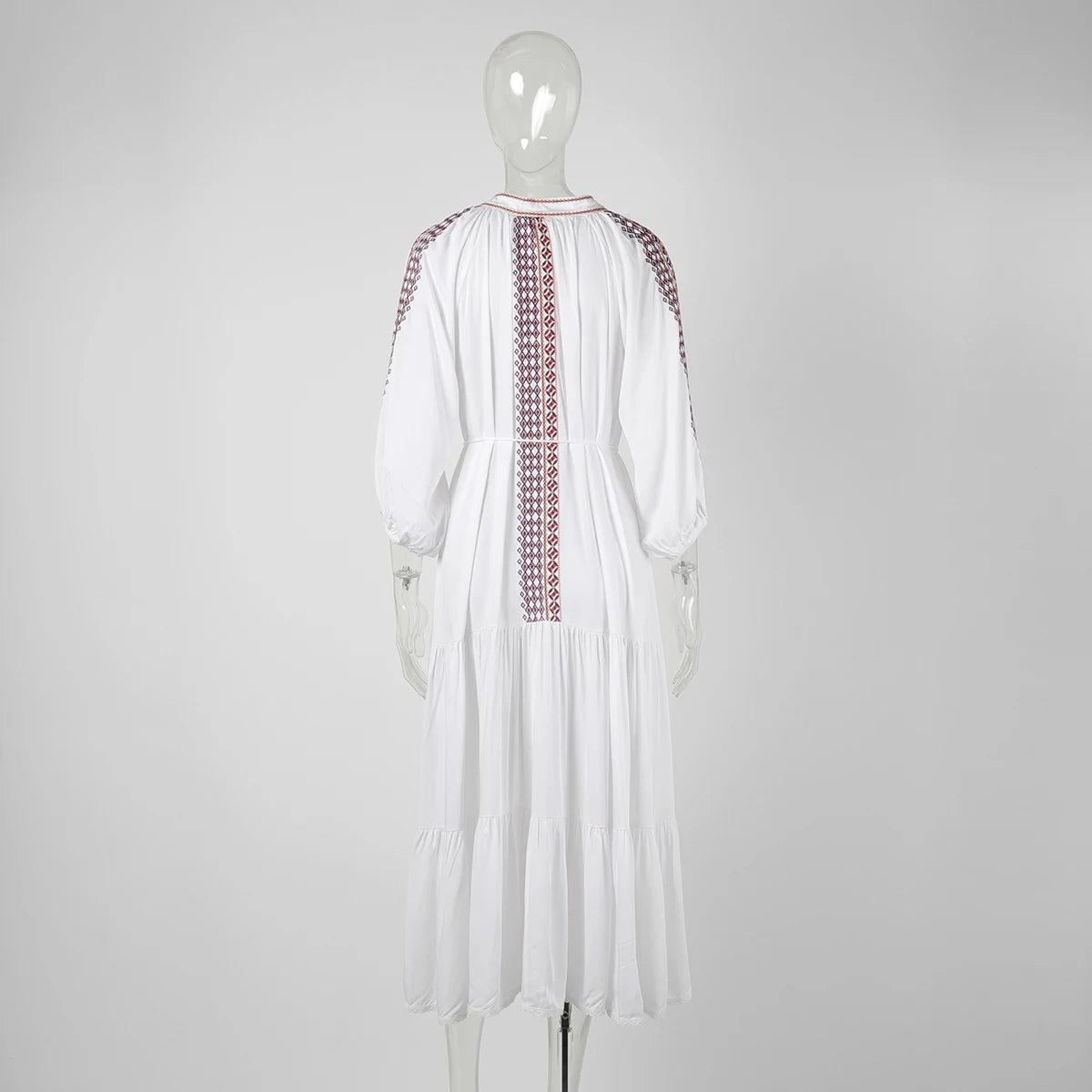 Women's Vintage Boho Beach Hippie Long Sleeve Embroidery Loose Maxi Dress - ChoreGirl