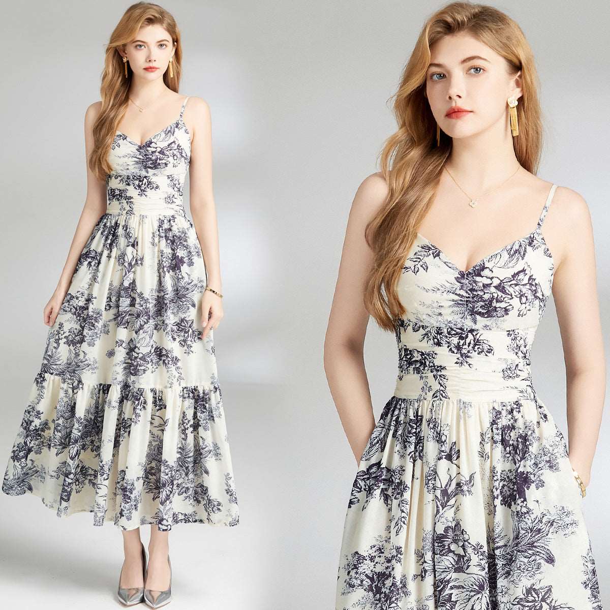 Women's Black and White Floral Print Strap Dress - ChoreGirl