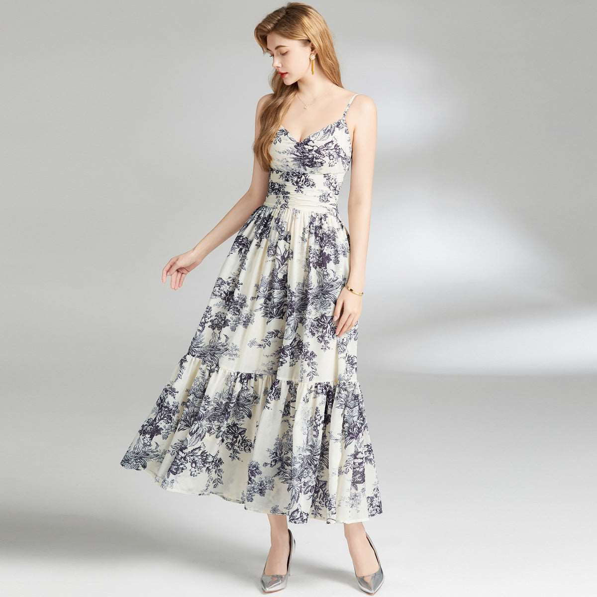 Women's Black and White Floral Print Strap Dress - ChoreGirl