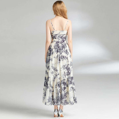 Women's Black and White Floral Print Strap Dress - ChoreGirl