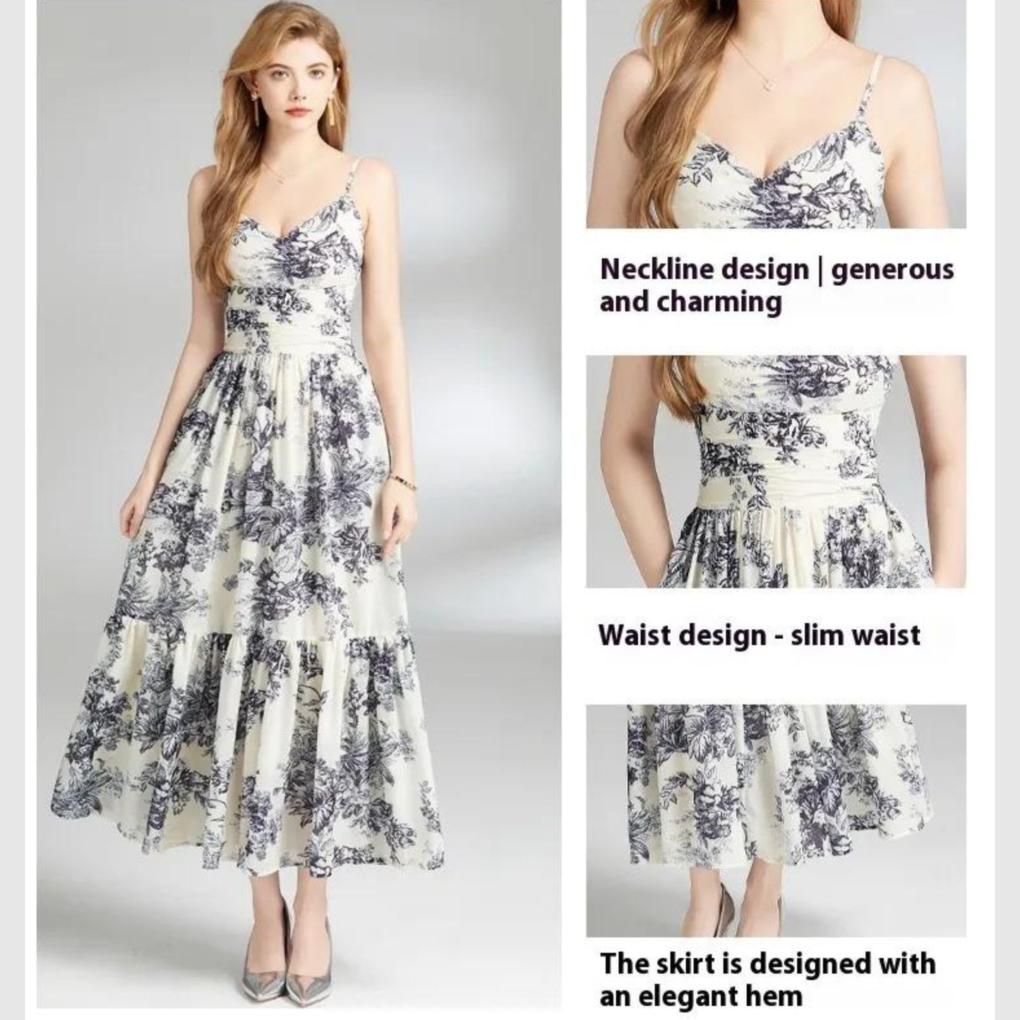 Women's Black and White Floral Print Strap Dress - ChoreGirl
