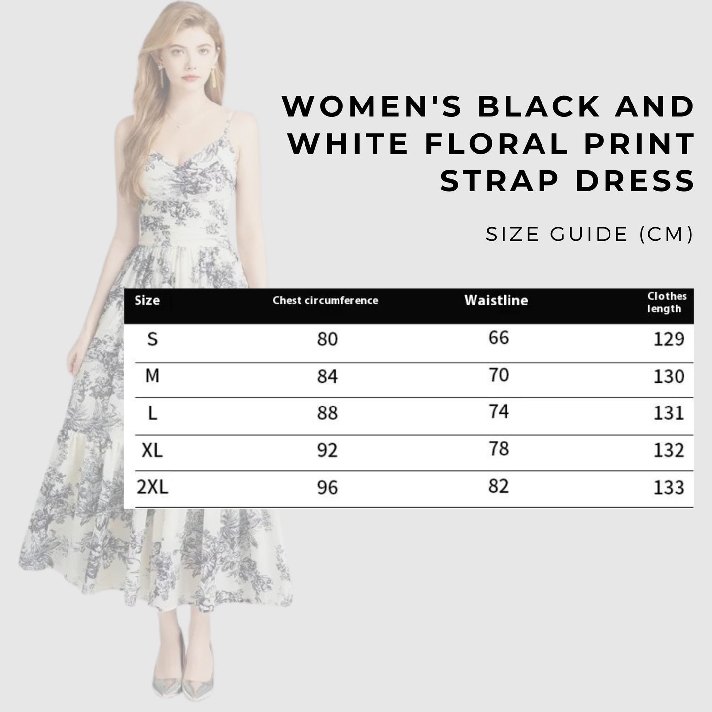 Women's Black and White Floral Print Strap Dress - ChoreGirl