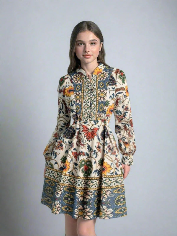 Women's Bohemian Floral Print Short Dress