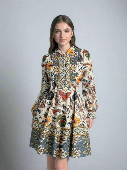 Women's Bohemian Floral Print Short Dress