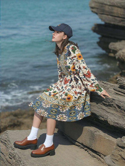 Women's Bohemian Floral Print Short Dress