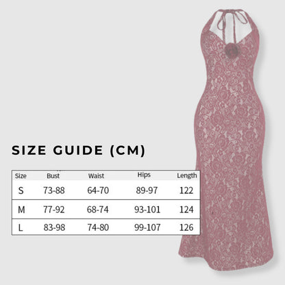 Women's Burgundy Wine Halter Lace Maxi Dress - ChoreGirl