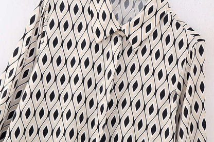 Women's Casual Geometric Pattern Silk Satin Textured Shirt - ChoreGirl