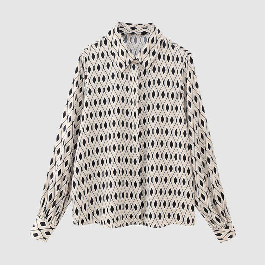 Women's Casual Geometric Pattern Silk Satin Textured Shirt - ChoreGirl