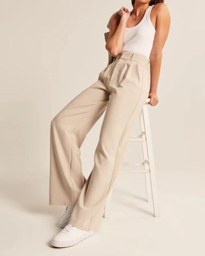 Women's Casual High Waist Straight and Wide Leg Pants with Pockets - ChoreGirl