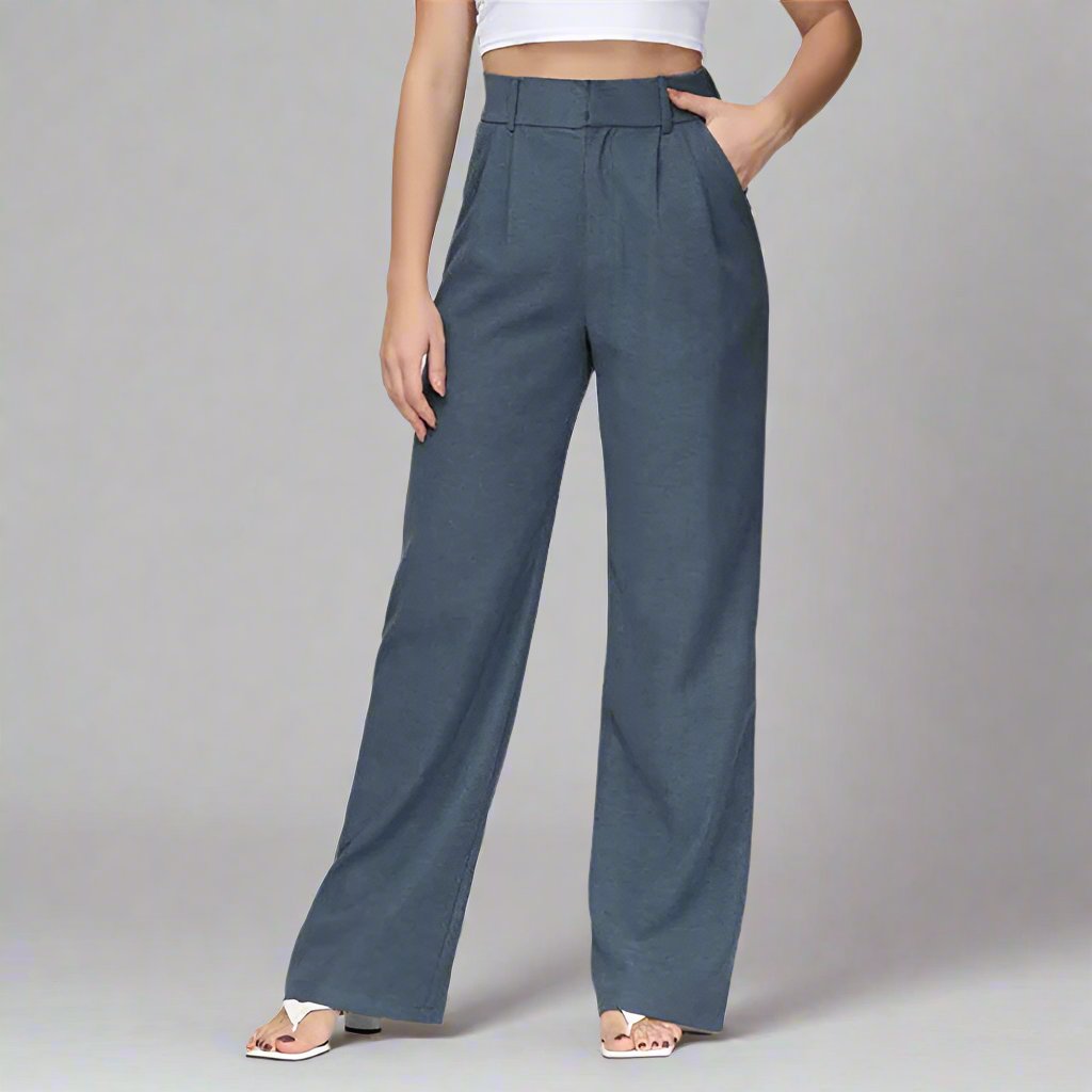 Women's Casual High Waist Straight and Wide Leg Pants with Pockets - ChoreGirl