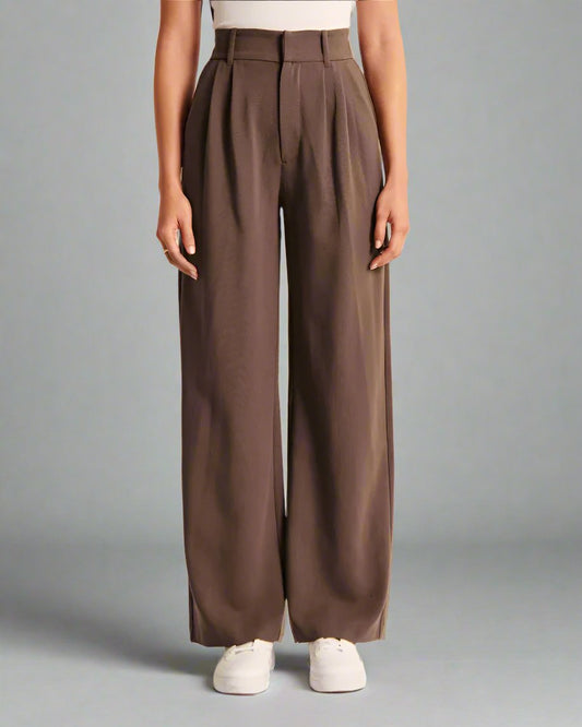 Women's Casual High Waist Straight and Wide Leg Pants with Pockets - ChoreGirl