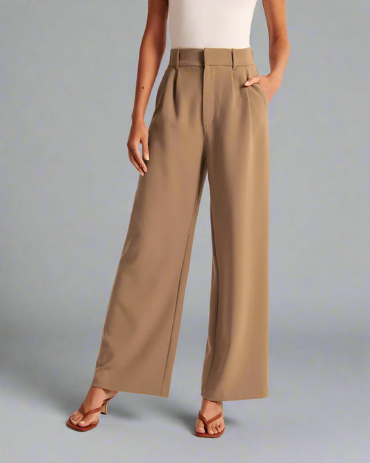 Women's Casual High Waist Straight and Wide Leg Pants with Pockets - ChoreGirl
