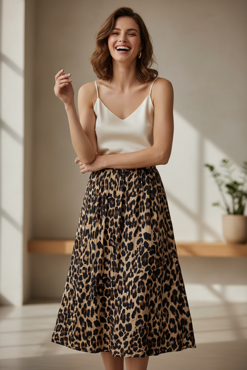 A-Linien-Rock mit Leopardenmuster für Damen – Lässige Silhouette