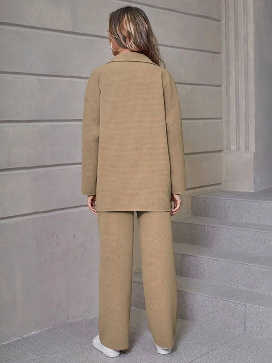 Women's Casual Shirt and Wide Leg Pants Outfit Set - ChoreGirl