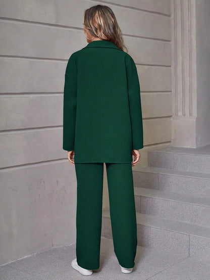 Women's Casual Shirt and Wide Leg Pants Outfit Set - ChoreGirl