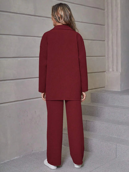 Women's Casual Shirt and Wide Leg Pants Outfit Set - ChoreGirl