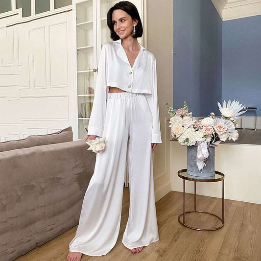 Women's Crop Top and Baggy Pants Ice Silk Pajamas Set - ChoreGirl