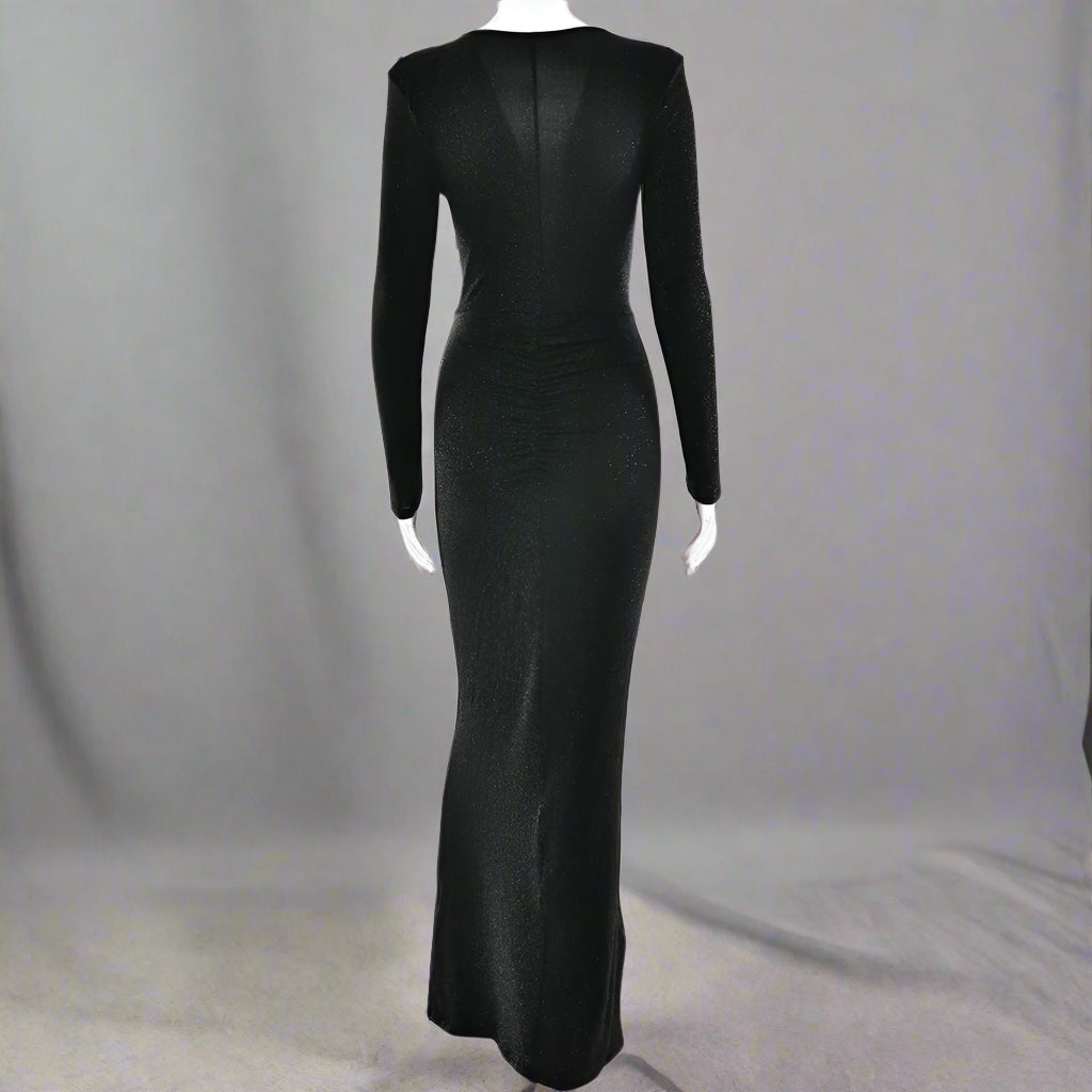 Women's Deep V-neck Silhouette Slim Fit Event Gown with Slit - ChoreGirl