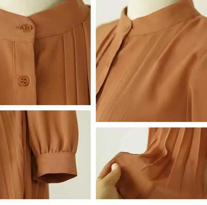 Women's Elegant Chiffon Long Sleeve Pleated Dress - ChoreGirl