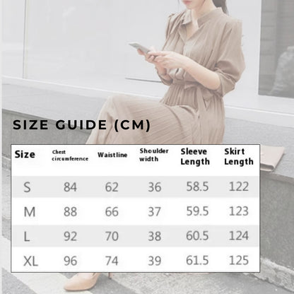 Women's Elegant Chiffon Long Sleeve Pleated Dress - ChoreGirl