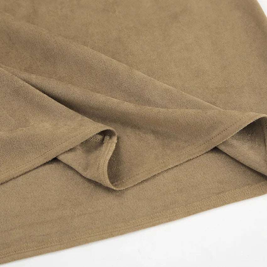 Women's Elegant Khaki High Waist Straight Long Suede Skirt - ChoreGirl