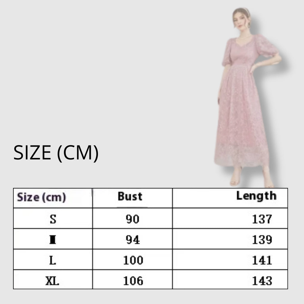 Women's Elegant Lace Jacquard Midi Dress with Bell Style Sleeves - ChoreGirl