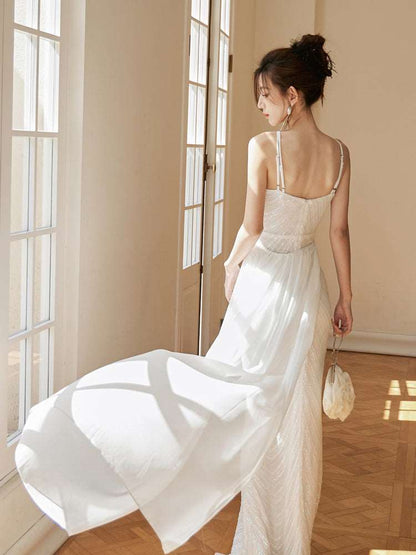 Women's Elegant Long Sequin Dress with Detachable Fishtail Scarf - ChoreGirl