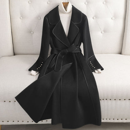 Women's Elegant Mid-length Over the Knee Woolen Coat - ChoreGirl