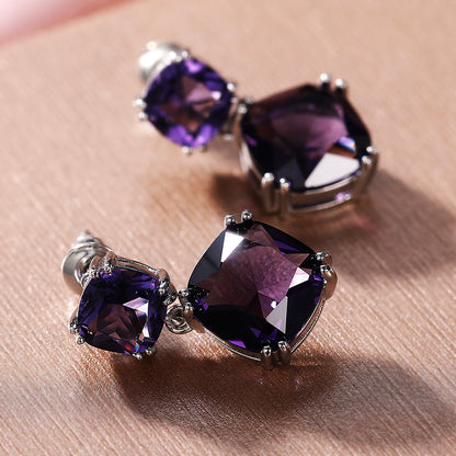 Women's Elegant Mysterious Purple Square Zircon Earrings - ChoreGirl