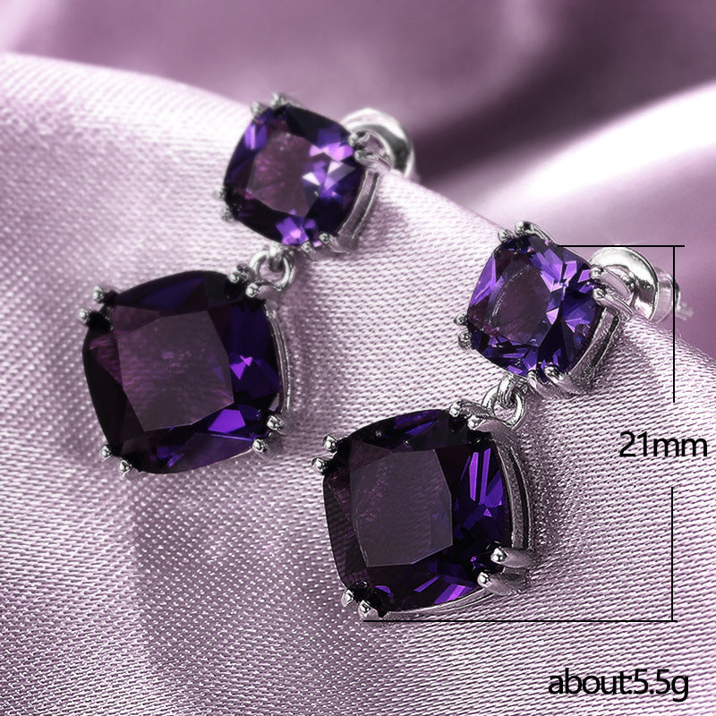 Women's Elegant Mysterious Purple Square Zircon Earrings - ChoreGirl