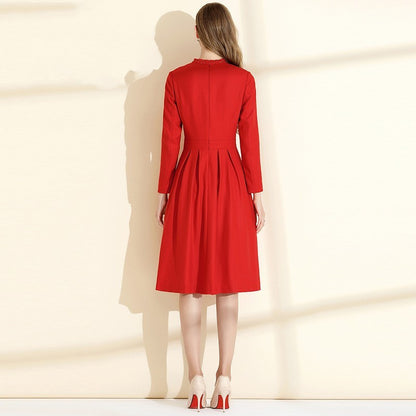 Women's Elegant Red Wool Dress - ChoreGirl