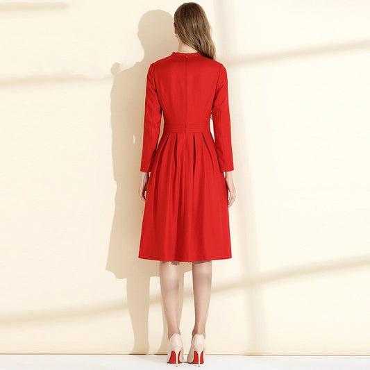 Women's Elegant Red Wool Dress - ChoreGirl