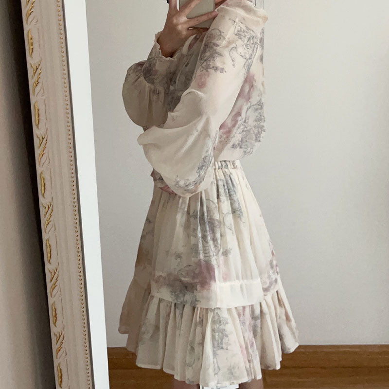 Women's Elegant Romantic Style Blouse, Top and Skirt Outfit Set - ChoreGirl