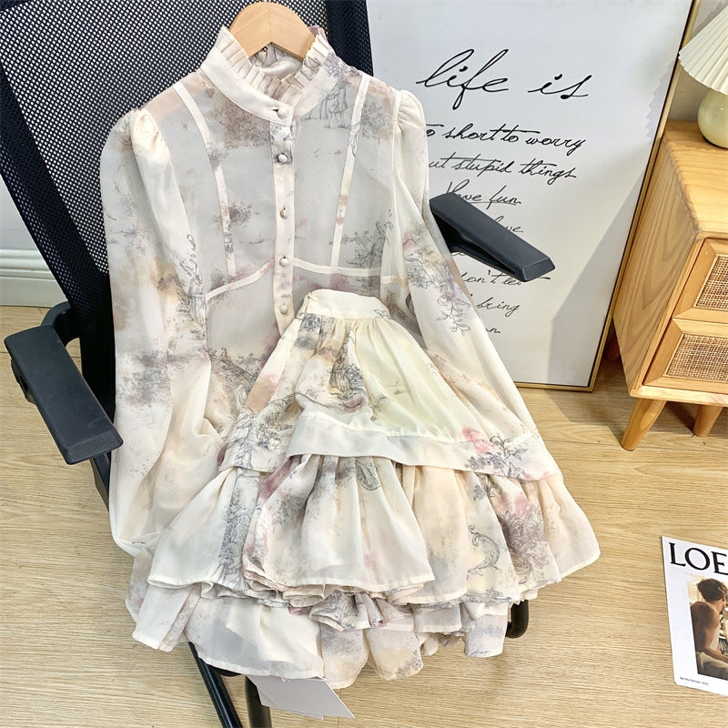Women's Elegant Romantic Style Blouse, Top and Skirt Outfit Set - ChoreGirl