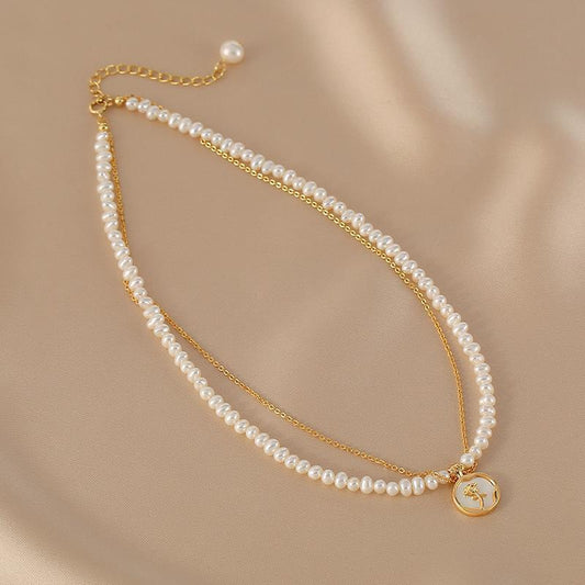 Women's Elegant Rose Flower Pendant and Double Layer Necklace - ChoreGirl