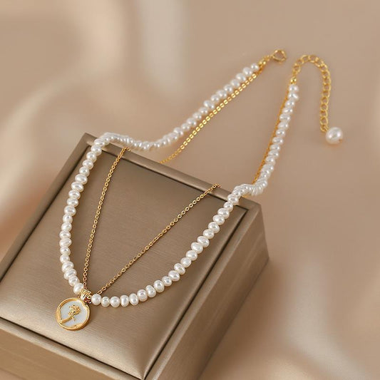 Women's Elegant Rose Flower Pendant and Double Layer Necklace - ChoreGirl
