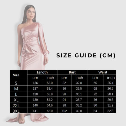 Women's Elegant Satin Slim One-shoulder Long Sleeved Split Maxi Dress - ChoreGirl
