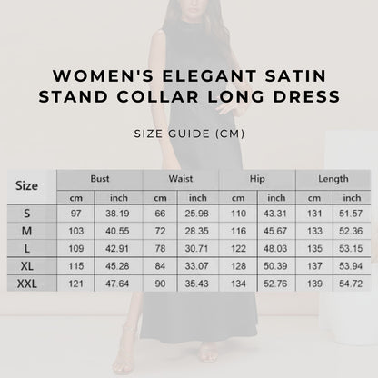 Women's Elegant Satin Stand Collar Long Dress - ChoreGirl