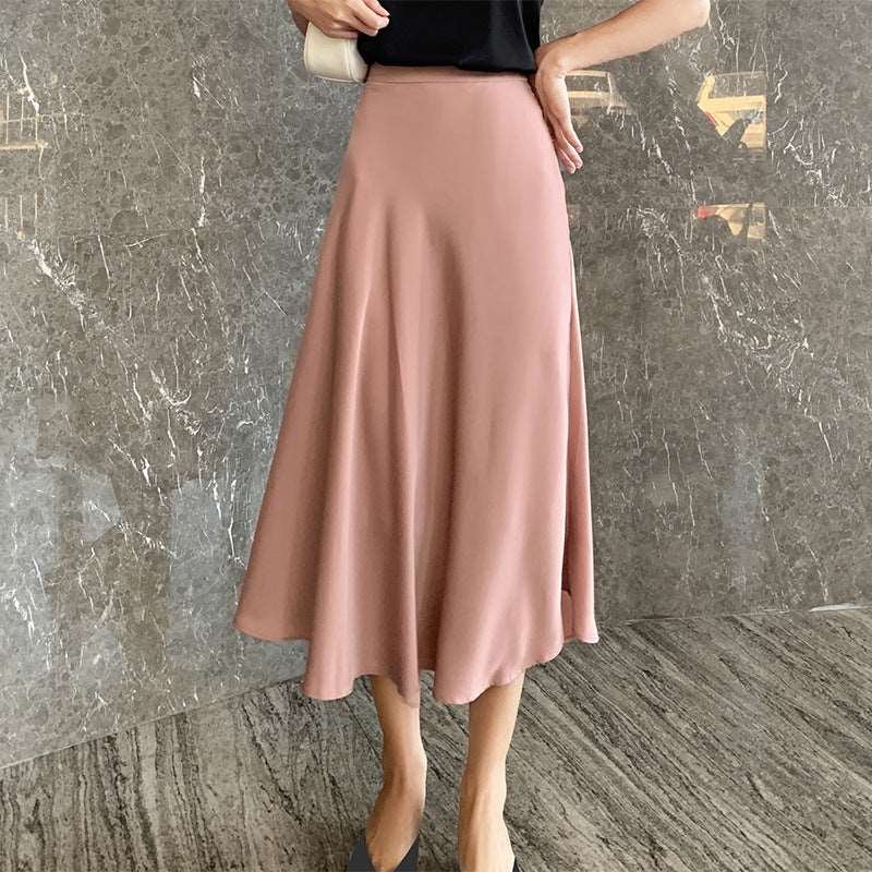 Women's Elegant Silky Acetate Satin A-Line Skirt - ChoreGirl