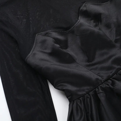 Women's Elegant Slim Fit Mesh Sleeves and Bubble Hem Sexy Dress - ChoreGirl
