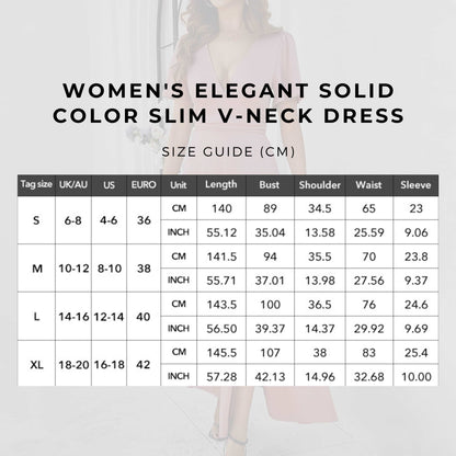 Women's Elegant Solid Color Slim V-neck Dress - ChoreGirl