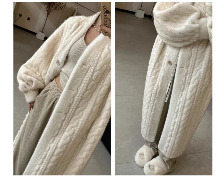 Women's Elegant Twist Knit Faux Fur Coat - ChoreGirl