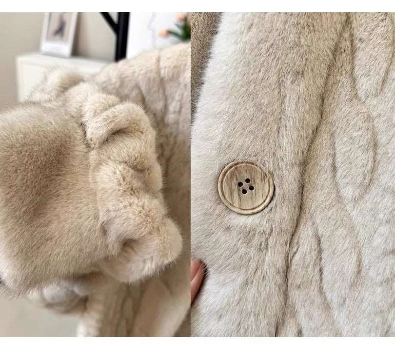 Women's Elegant Twist Knit Faux Fur Coat - ChoreGirl