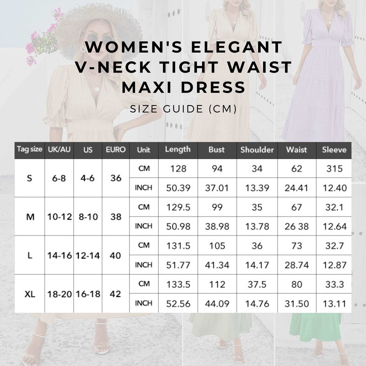 Women's Elegant V-neck Tight Waist Maxi Dress - ChoreGirl