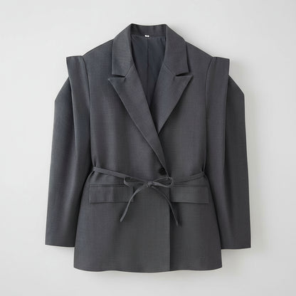 Women's Fashion Waist-controlled Lace-up Padded Shoulder Blazer Jacket