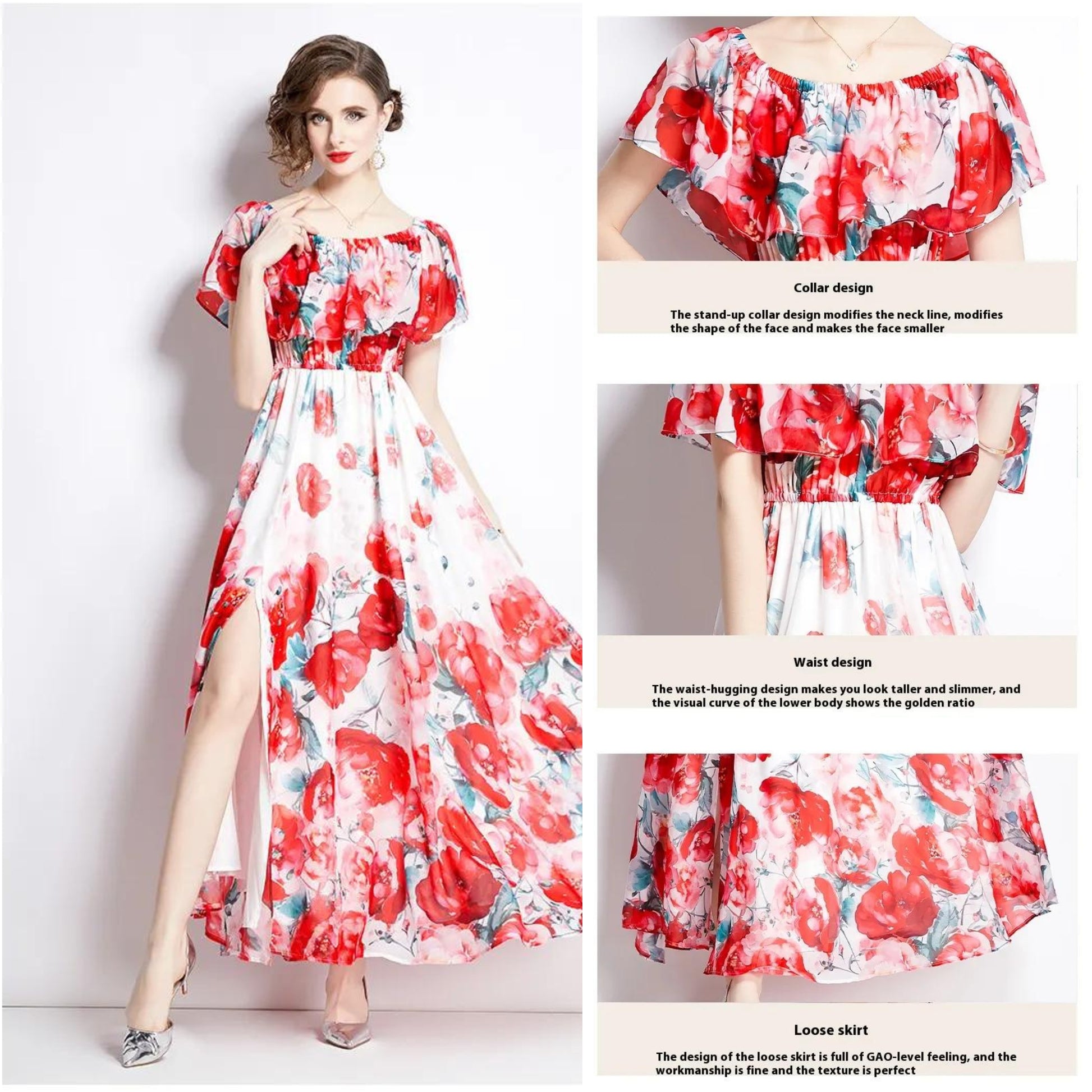 Women's Floral Print Split Chiffon Dress - ChoreGirl